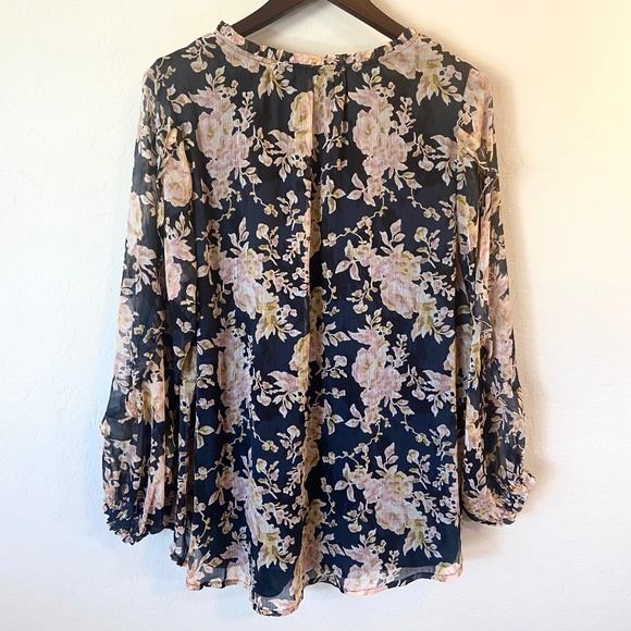 Lauren Conrad Fairy Plus 1X Floral Chiffon Peasant Blouse Sheer Sleeve Romantic - Picture 2 of 10